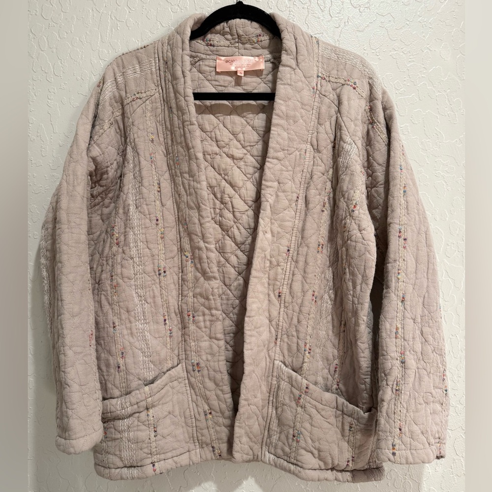 EUC Scandal Italy Quilted Taupe Boho Jacket 100% Cotton Made in Italy